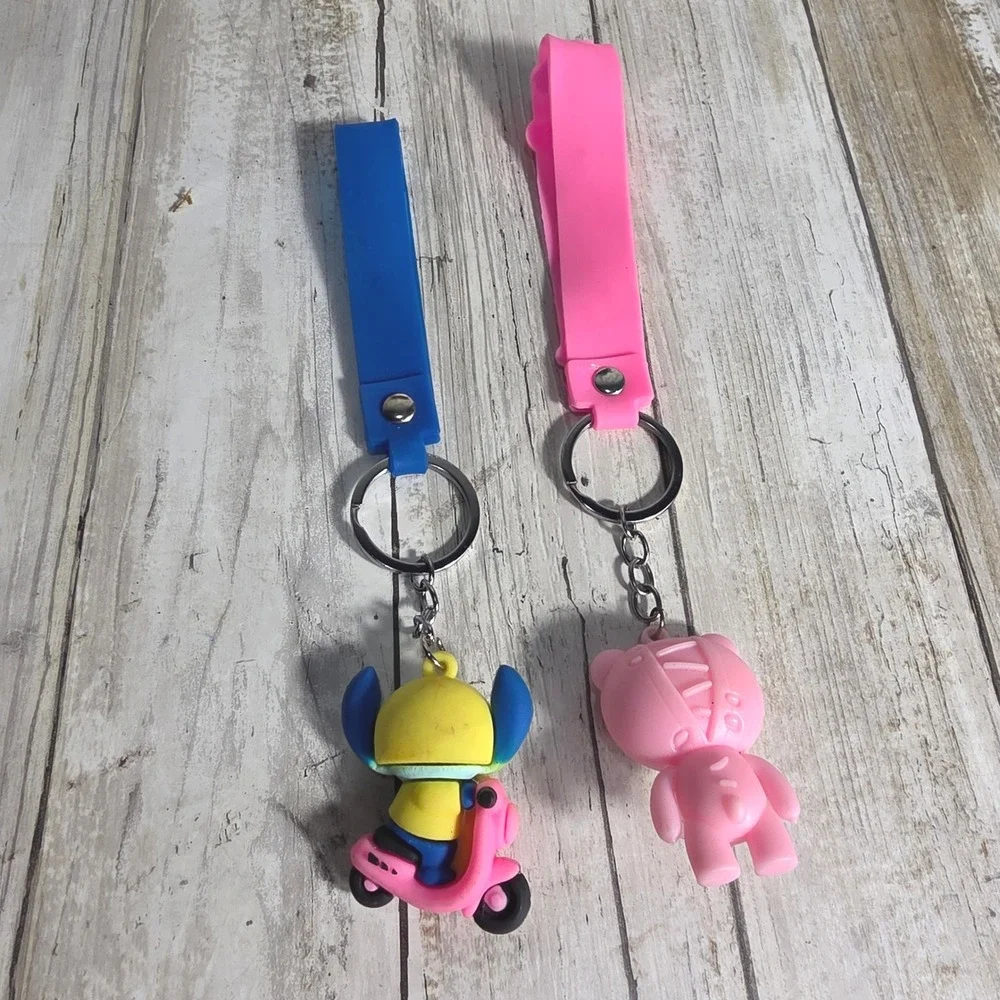 Lilo and Stitch and Pink Bear Silicone Keychain Set 3D Character Bag Charms